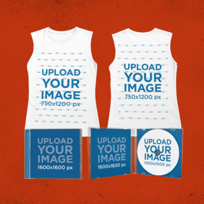 Merch Bundle Mockup Featuring Flat Laid Tank Tops and CD Jewel Cases