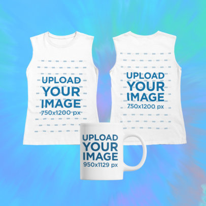 Merch Bundle Mockup of a Front-and-Back Tank Top and Mug on a Tie Dye Background 43388-r-el2