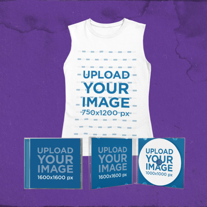 Placeit - Merch Bundle Mockup Featuring CD Jewel Cases and a Sleeveless ...