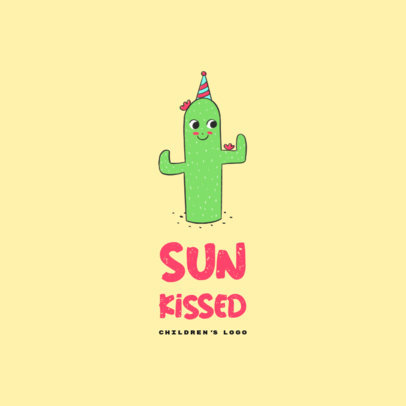 Logo Maker for a Children's Clothing Brand with a Smiling Cactus Illustration