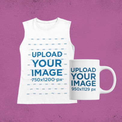 Mockup of a Merch Bundle with a Sleeveless Shirt and an 11 oz Coffee Mug