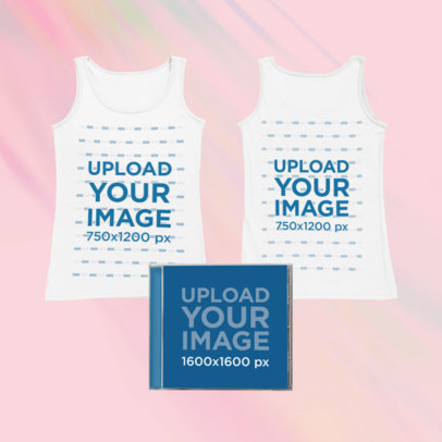 Merch Bundle Mockup of a Both Sides-View Tank Top and a CD Case Against a Tie Dye Surface 43401-r-el2