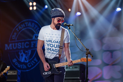 T-Shirt Mockup Featuring a Beaded Rock Musician 