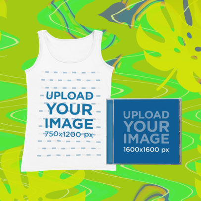 Merch Bundle Mockup of a Tank Top and a CD Case Against a Psychedelic Background 