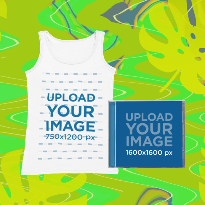 Placeit - Merch Bundle Mockup of a Tank Top and a CD Case Against a ...