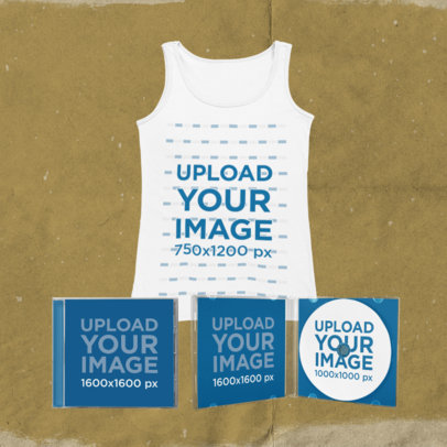 Merch Bundle Mockup Featuring a Round Neck Tank Top with Two CD Cases