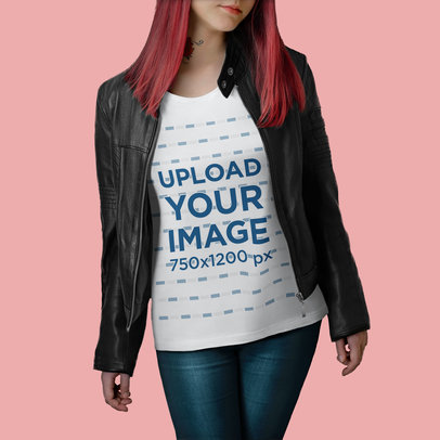 T-Shirt Mockup of a Woman With a Neck Tattoo at a Studio