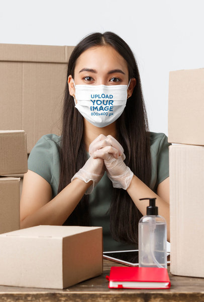 Face Mask Mockup of a Woman with Antibacterial Gel 41967-r-el2