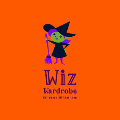 Logo Template for a Kid's Apparel Brand Featuring a Cute Witch Illustration