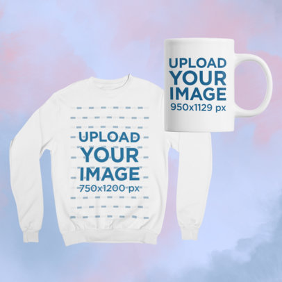 Mockup of a Merch Bundle Including a Sweatshirt and an 11 oz Mug