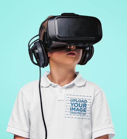 Polo Shirt Mockup of a Little Boy Using a VR Headset