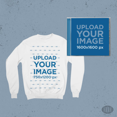 Merch Bundle Mockup Featuring a Sweatshirt and a CD Case