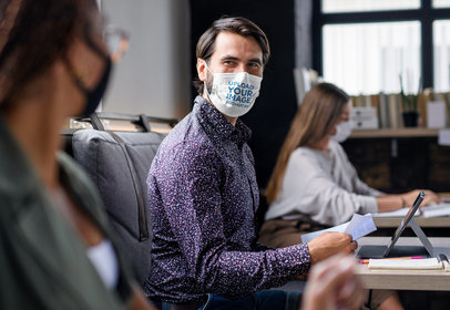 Face Mask Mockup of a Happy Man at Work 42871-r-el2
