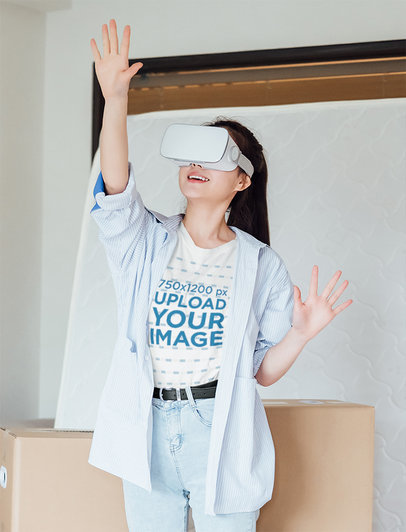 T-Shirt Mockup Featuring a Woman Playing a VR Game 42614-r-el2