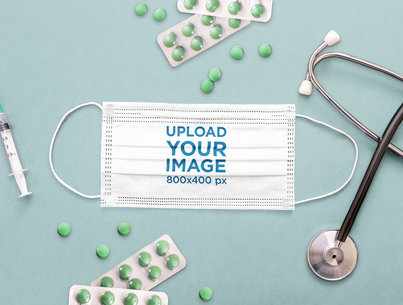 Face Mask Mockup Featuring a Stethoscope and Some Pills 42882-r-el2