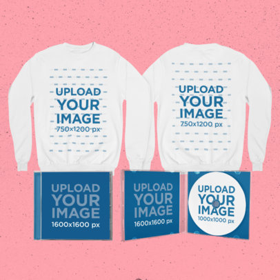 Mockup of a Merch Bundle with Sweatshirts and Jewel Cases