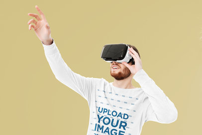 Long Sleeve Tee Mockup of a Man Playing a Virtual Reality Game