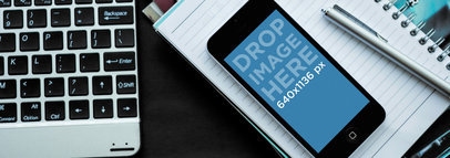 Wide Mockup of an iPhone 5C in an Office Environment