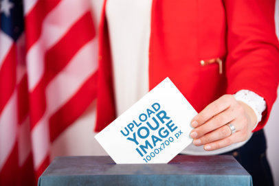 Mockup of a Businesswoman Putting Her Ballot Into a Box 