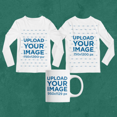 Merch Bundle Mockup of Two Long Sleeve Tees and an 11 oz Mug 43366-r-el2