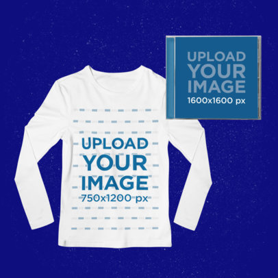 Mockup of a Merch Bundle Including a Long Sleeve Tee and a CD Case