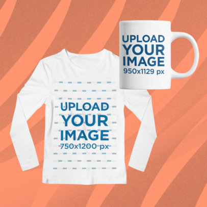 Merch Bundle Mockup Featuring an 11 oz Mug and a Front-Facing Long Sleeve Tee
