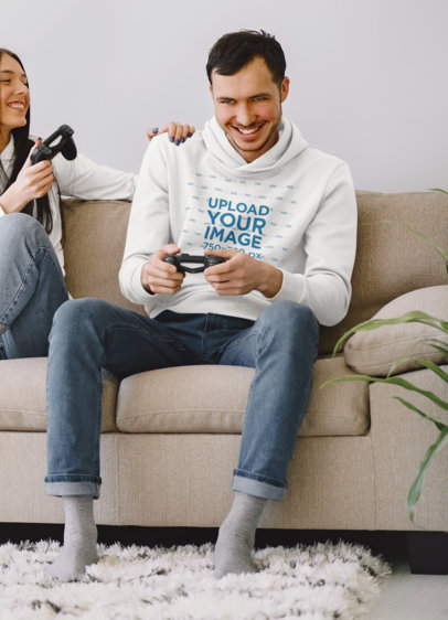 Hoodie Mockup of a Man Playing Video Games with His Girlfriend 42611-r-el2