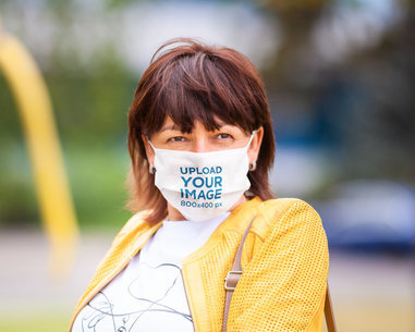 Face Mask Mockup of a Middle-Aged Woman in an Urban Setting 42876-r-el2