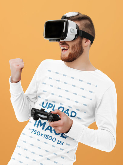 Long Sleeve Tee Mockup of a Man Using a VR Device
