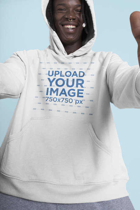 Hoodie Mockup of a Smiling Man Taking a Selfie