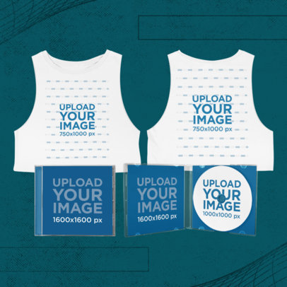 Mockup of a Merch Bundle Featuring Both Sides-View of a Crop Top with CD Jewel Cases 43412-r-el2