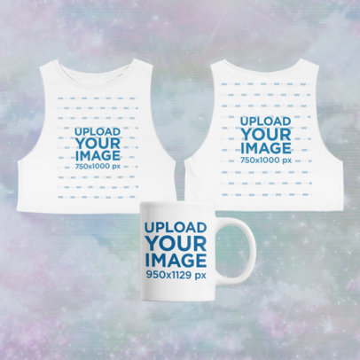 Merch Bundle Mockup Featuring Both Sides of a Crop Top Tee and a Coffee Mug 43410-r-el2