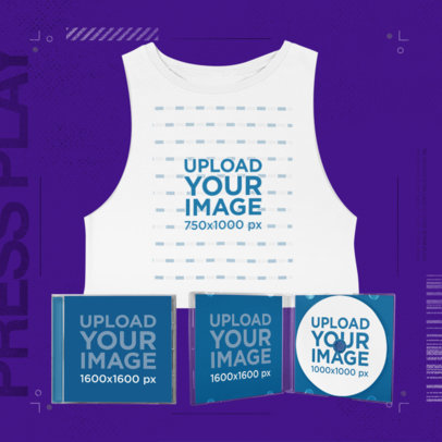 Mockup of a Merch Bundle of a Cropped Sleeveless Tee with a CD Jewel Case