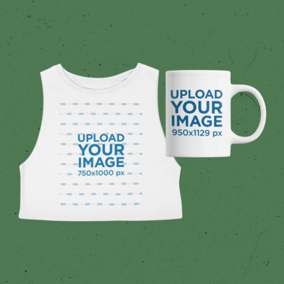 Merch Bundle Mockup Featuring a Cropped Sleeveless Tee and an 11 oz Mug