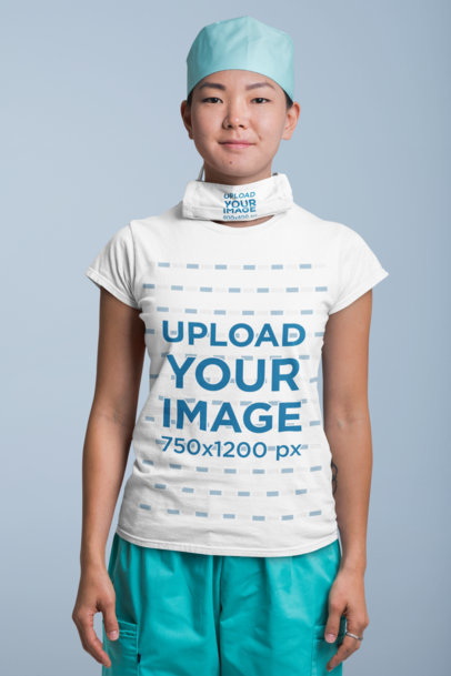 T-Shirt and Face Mask Mockup of a Serious Medic 27461