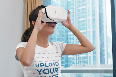 T-Shirt Mockup of a Woman Having Fun with a VR Headset 42663-r-el2