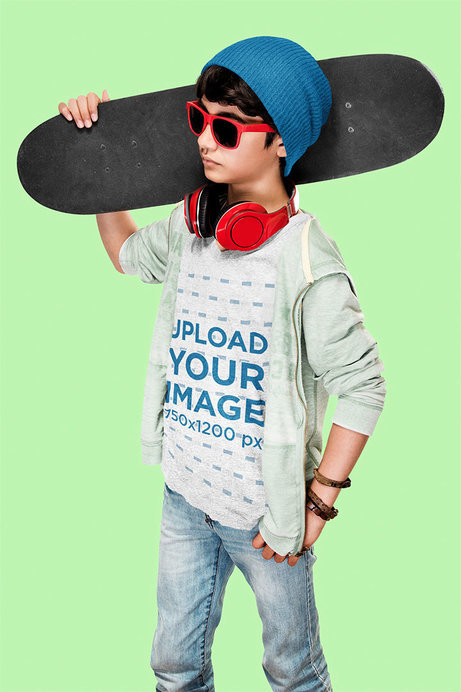T-Shirt Mockup of a Cool Kid in a Studio