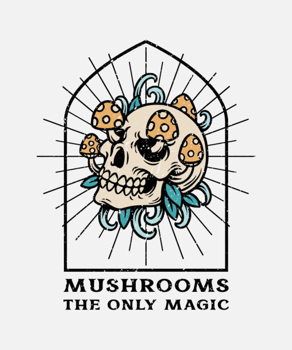 Placeit - Illustrated T-Shirt Design Maker Featuring a Skull With Mushrooms