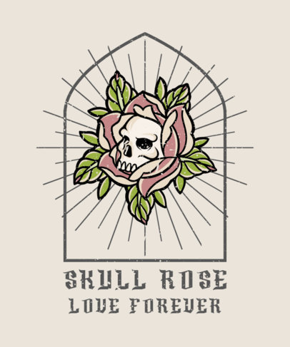 Illustrated T-Shirt Design Template Featuring a Skull in a Rose 