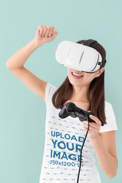 T-Shirt Mockup of a Woman Playing a VR Game 42774-r-el2