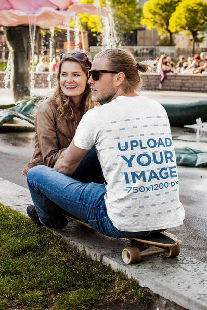 Back-View T-Shirt Mockup of a Man with His Girlfriend