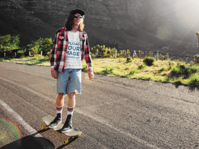 T-Shirt Mockup of a Young Man Skating Outdoors 43467-r-el2