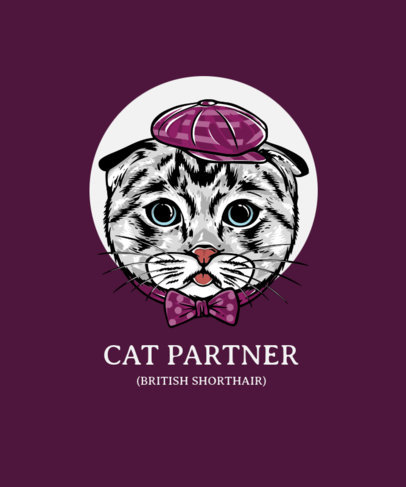 Illustrated T-Shirt Design Template Featuring a Cat with a Hat