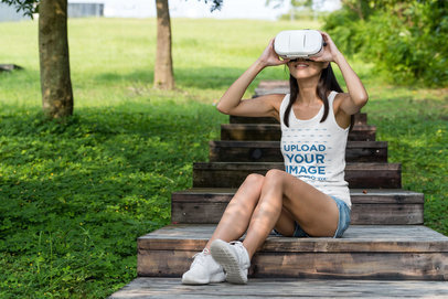 Tank Top Mockup of a Woman Using a VR Device at a Park 42297-r-el2