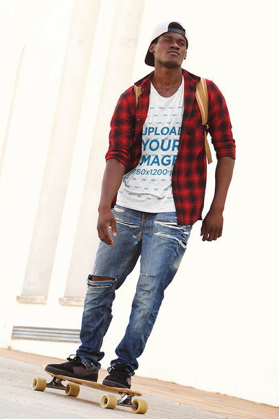 Heather T-Shirt Mockup Featuring a Serious Skater 