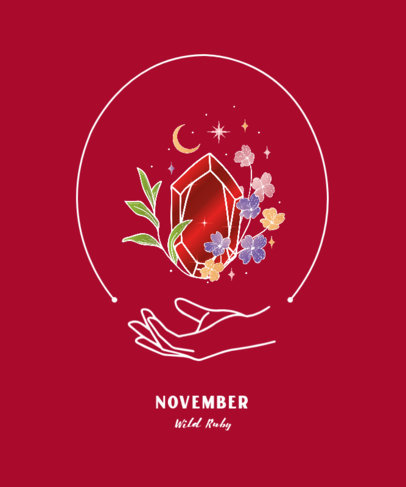 Illustrated T-Shirt Design Template Featuring a Ruby Stone