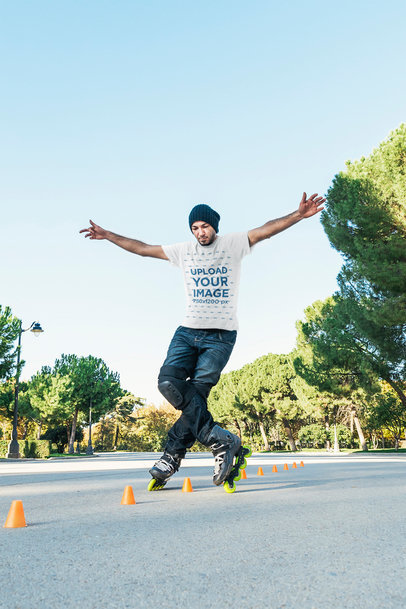 T-Shirt Mockup of a Cool Man Inline Skating