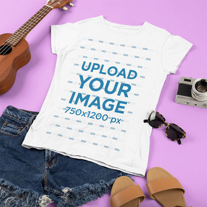 T-Shirt Mockup Featuring a Ukulele and a Women's Outfit 43292