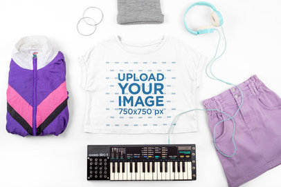 Crop Top Mockup Featuring a Female Keyboard Player's Outfit 43277