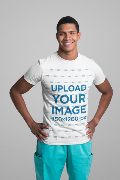 T-Shirt Mockup of a Happy Male Nurse in a Studio